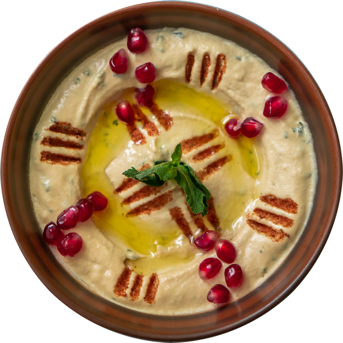 Frischer Hummus mit Granatapfelkernen und Minze – Azeitona Hamburg Schanzenviertel